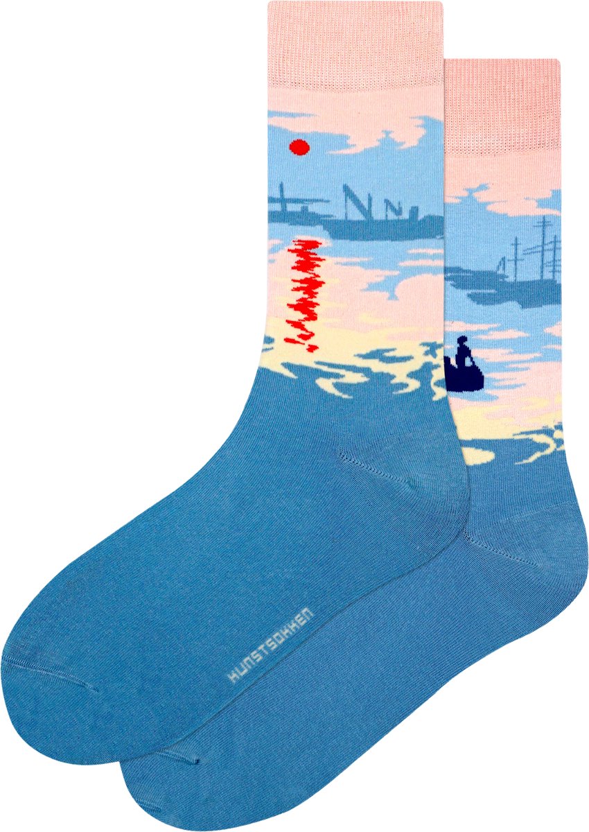 Kunst sokken - Impressie, zonsopkomst: Claude Monet - Sokken Heren 41 46 - Biologisch Katoenen Sokken - funny socks happy - Vrolijke Sokken - Grappige Sokken - Sokken Cadeau