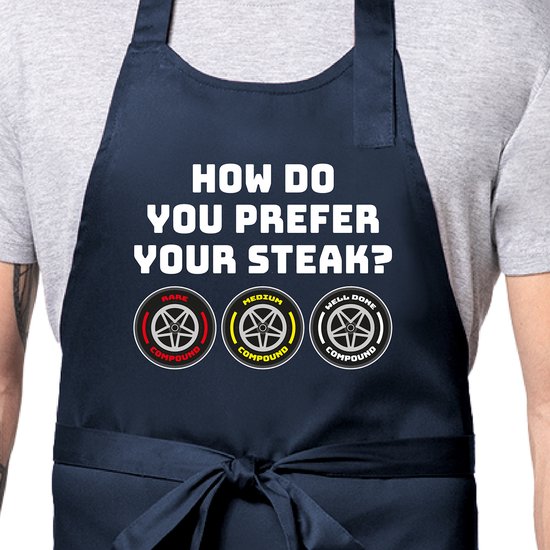 Comment préférez-vous votre steak ? - Formule 1 - Tablier de cuisine F1 | Qualité de la restauration | Unisexe, réglable et lavable | Cadeau Perfect pour un BBQ, un anniversaire, Noël ou Sinterklaas | Marine