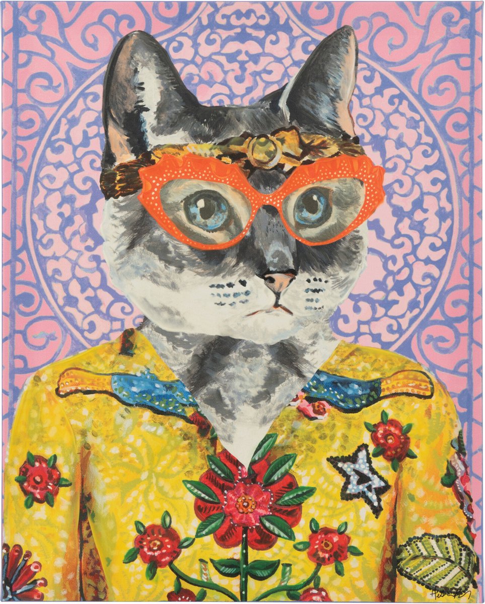 J-Line wanddecoratie Kat Popart - canvas - mix - small Multi
