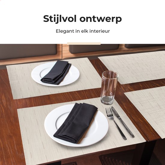 Castagnola PVC - Set de table en plastique - Dessous de verre hydrofuge - Dessous de verre - Napperons en plastique - 6 pièces - 45 x 30 cm - Beige