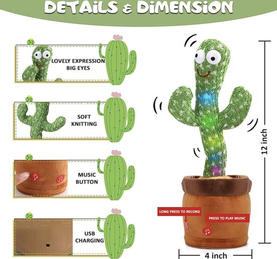 GEWDW Pratende dansende cactus pluche dier, dancing cactus speelgoed, elektronische pluche poppencadeaus voor internationale kinderdagcadeaus