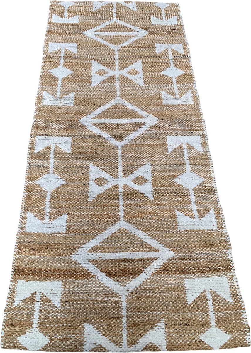Rocaflor - vloerkleed - loper - jute - chenille - bruin - wit - 80x200cm