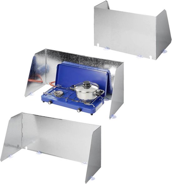 ProPlus Windvrij Kookscherm - 70x32cm - 3 delig - Aluminium - Inclusief zuignappen - Anti-spatscherm - Vlambeveiligers - Campingscherm - Gasbrandschild - Warmtebeheerscherm - Buitenkeuken – Campingaccessoires — afbeelding 3