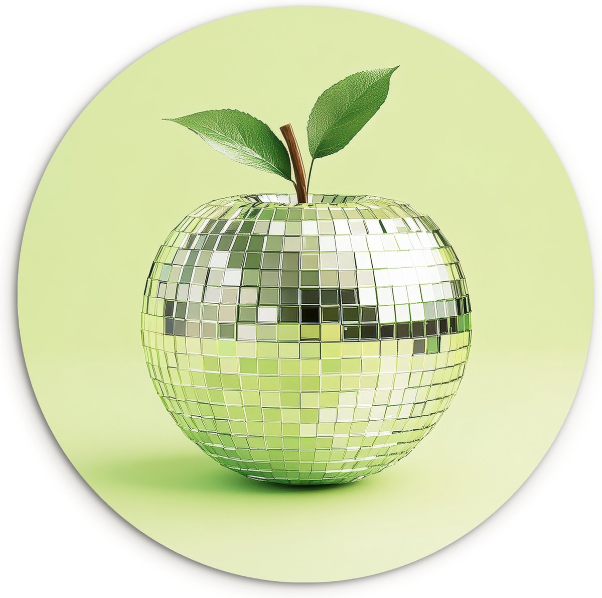 WallCircle Wandcirkel 60x60 cm - Muurcirkel Groen - Disco - Decoratie - Appel - Muurdecoratie woonkamer - Wanddecoratie keuken - Kamer decoratie accessoires - Ronde schilderijen Disco - Appel