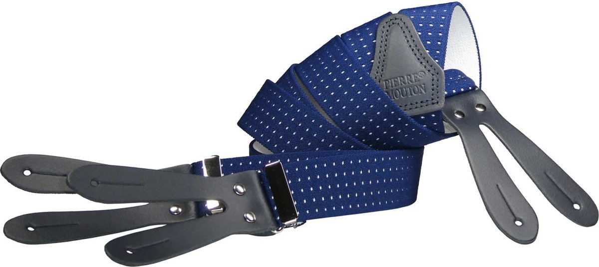 Pierre Mouton - Bretel - Volwassenen - Heren - Loire Forte - Bretel - met Leertjes - Blauw - 140cm - 35mm - XL - XXL