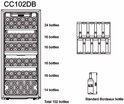 Diagram van Cavecool CC102DB met opslagcapaciteit van 102 Bordeauxflessen.