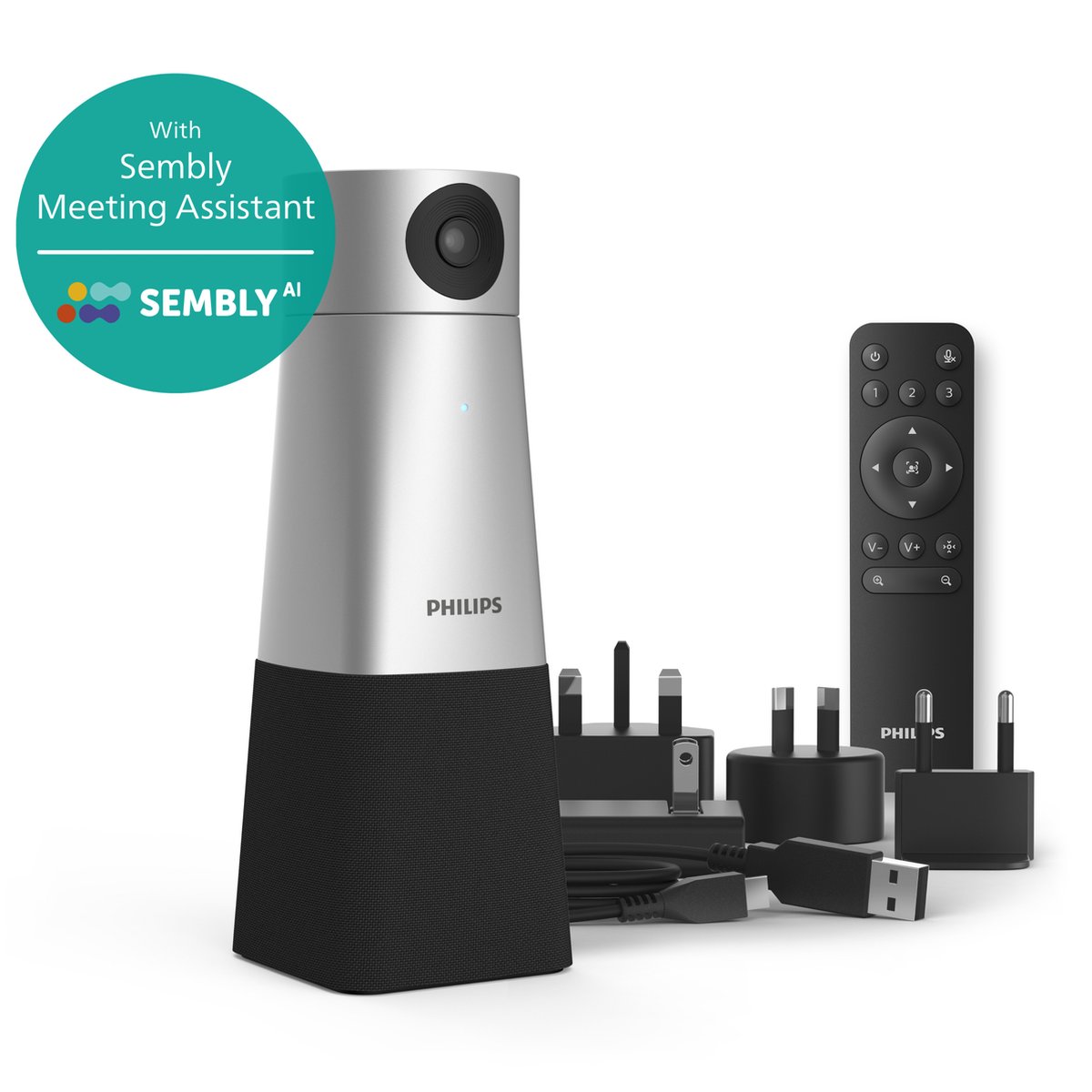 Philips SmartMeeting PSE0550 - HD-audio- en 4K videoconferenties incl. Sembly - 360° microfoon - 4K Camera - Automatisch notuleren: Microsoft Teams/ Zoom/ Google Meet/ GoToMeeting - Sembly spraak-naar-tekst cloudsoftware/ spraakherkenning