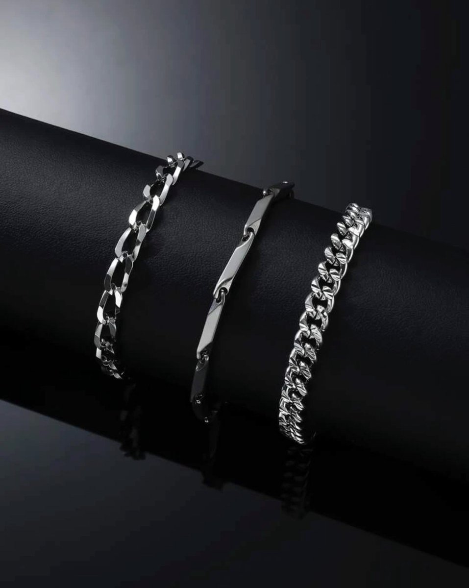 RMMD Gouden zilveren armband voor heren, 3 stuks, roestvrij