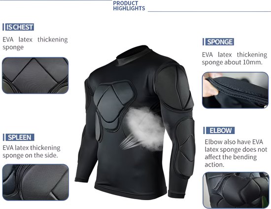 WoYoW® - Maillot et pantalon de gardien de but - Protection rembourrée - Respirant et léger - Logo personnalisé - Homme - Taille M - Manches longues Zwart