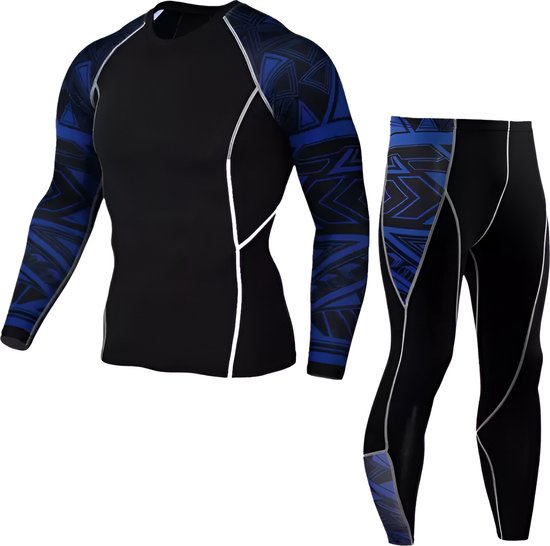WoYoW® - Set de Vêtements thermiques d'hiver pour hommes - Sous-vêtements thermiques 4 pièces - Homme - Compression - Séchage rapide - Respirant - Printemps/Été/Automne/Hiver - Taille XXL - Grijs/ Blauw