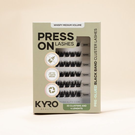 KYRO Beauty - Extensions de cils pré-collées DIY - Extensions de cils à faire soi-même - Extensions de cils en grappe - Zitten 5/7 jours - Appliquer en 3 minutes - Facile à enlever - 33 grappes - Réutilisable - Mix de volume Medium Whispy