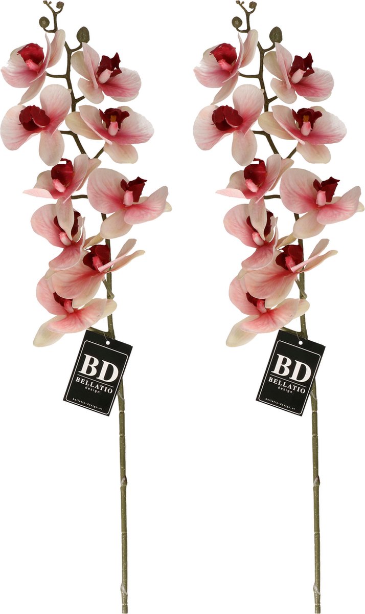 Bellatio Design Kunstbloem Orchidee Bora - 2x - roze - 108 cm - losse steel - kunst zijdebloem