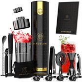 BarDeluxe® Cocktail Set - 12-Delig - Cocktailset - Cocktail Shaker Set - Cocktail Shaker - Cocktailshakerset - Cocktailshaker Set - Recepten Boek - Cadeau voor Man - Cadeau voor Vrouw - Luxe Cadeauverpakking & Bewaarhoes - Cocktail Set Zwart