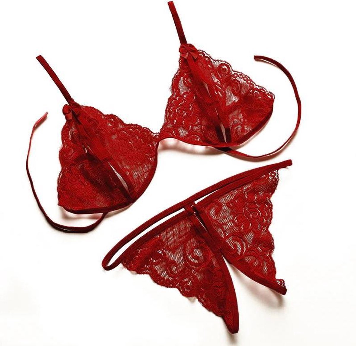 Jumada's - Rode Kanten Lingerie met Open Kruis - Sexy en Verleidelijk voor Vrouwen - Transparante Nachtkleding Set - Erotische Lingerie met Open Cup Beha en Babydoll - Lenceria voor een Sensuele Look
