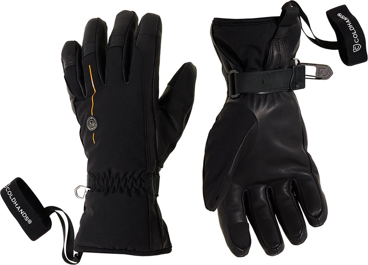 Skihandschoen, softshell, wind-waterafstotend, lederen palm, uitstekende grip, comfort, actief gebruik, uitstekende pasvorm, ademend materiaal, warmte, vochtafvoerend, anti-pilling fleece voering, nauwsluitende man, C®-haak, polsband.
