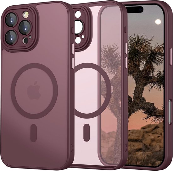 Casemania Hoesje Geschikt voor Apple iPhone 16 Pro Max - Bordeaux - Matte Armor Back Cover met Camera Bescherming - Geschikt voor MagSafe