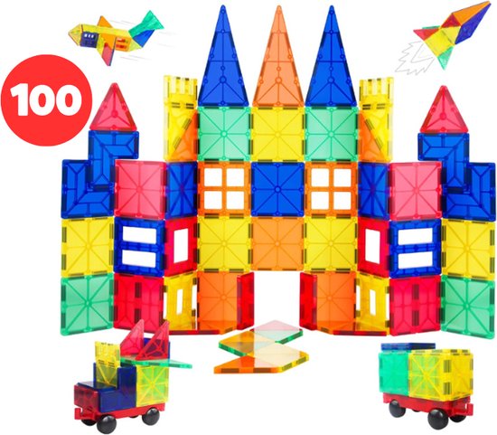 Magnastic - Magnetisch Speelgoed - Magnetic Tiles - Bouwspeelgoed - 100 Stuks - Bouwblokken - Magneten Speelgoed - Magnetische Tegels - Magna - Bouwstenen - Montessori Speelgoed - Educatief Speelgoed - Jongens & Meisjes - Sinterklaas