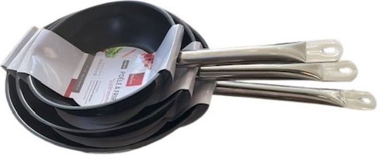 Set van 3 koekenpannen - BAUMALU - Gastronomie - 20 / 24 / 28 cm - Roestvrij staal