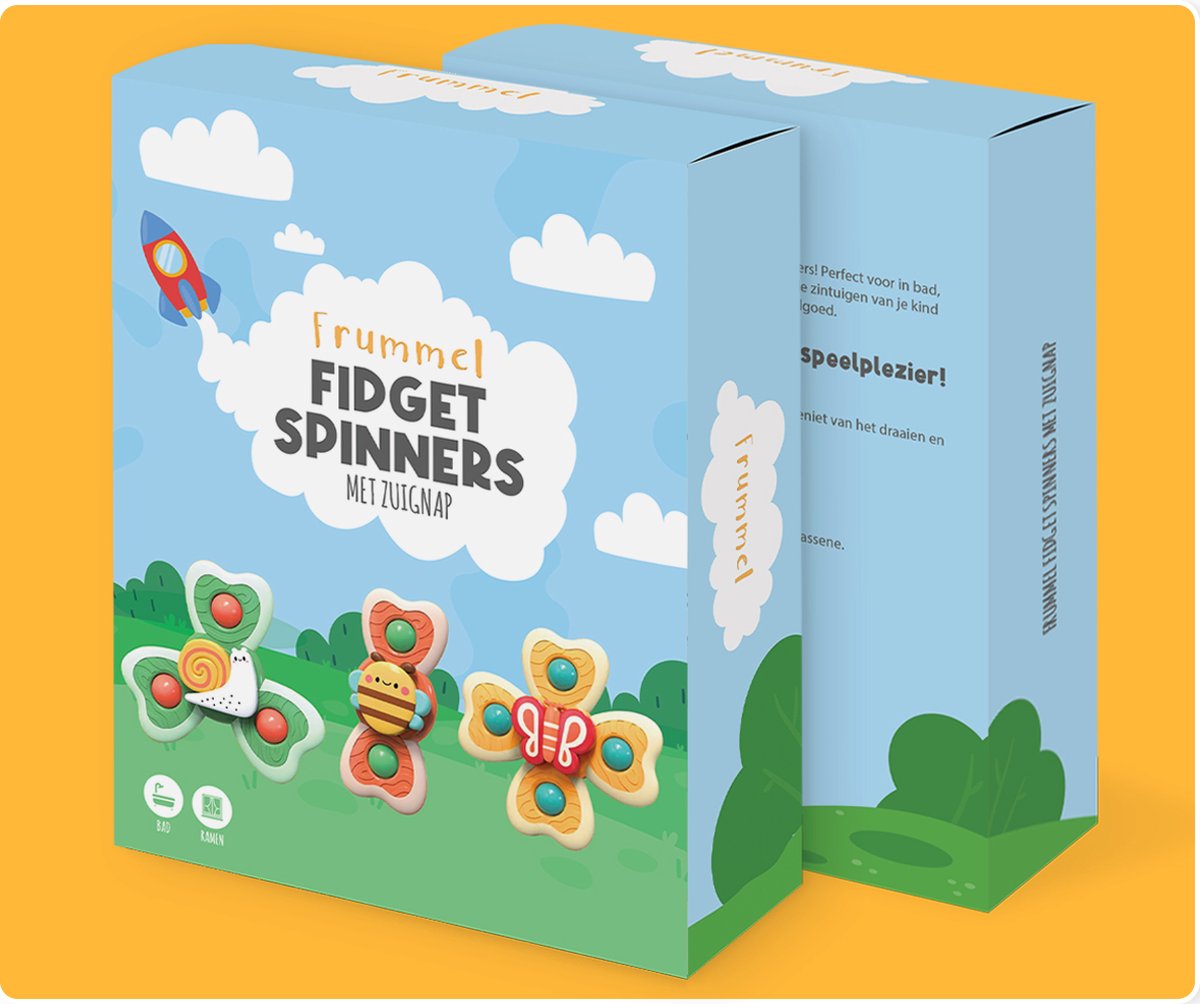 Frummel Fidget Spinners XL met Zuignap - Badspeelgoed - Sensorisch speelgoed - Fidget Toys - Badspinner - Fidget Spinner voor op Autoraam - Buitenbeestjes - 3 stuks — afbeelding 7