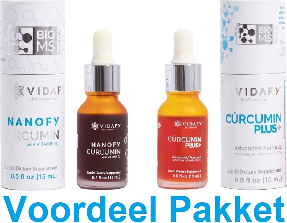 Goedkoopste Vidafy 2 in 1 pakket 1x Nanofy Curcumin met BioMS 15ml 1x Curcumin Plus met BioMS 15 ml