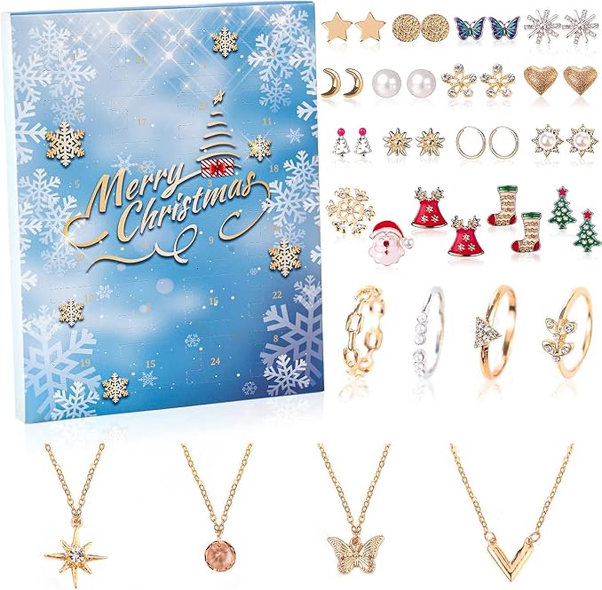 Goedkoopste Adventskalender 2024 - voor vrouwen - verschillende sieraden - handelsketting - ringen