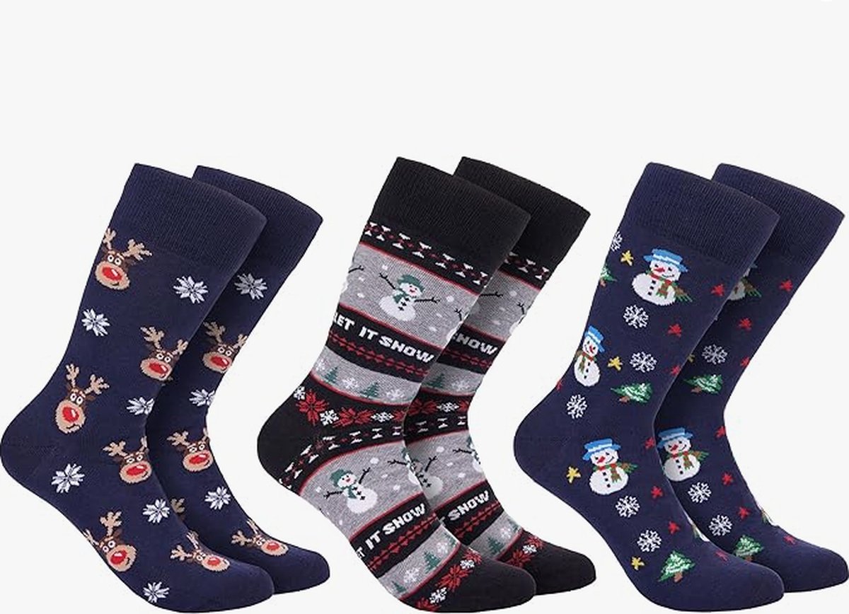 BRUBAKER 3 paar kerstsokken - grappige sokken met kerstmotieven - katoen - heren en dames cadeau Kerstmis - uniseks - Maat 35-40