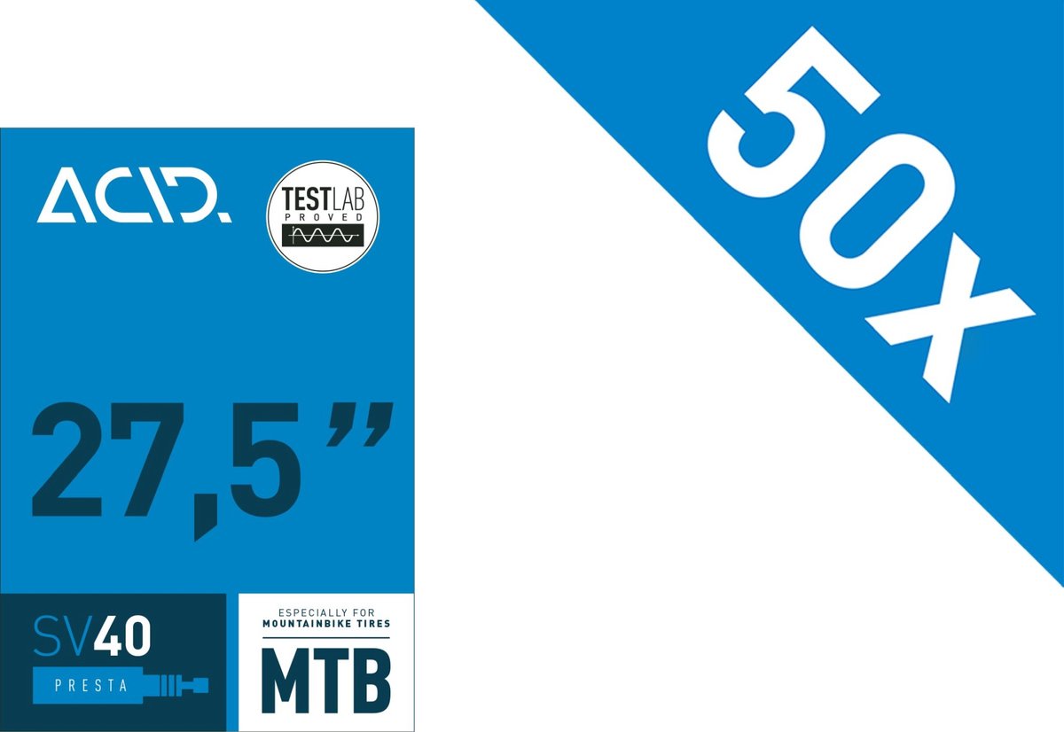 Acid Tube 27.5" MTB SV 40 mm 47/54 - Fietsband - Binnenbanden - Geschikt voor Mountainbike - Tubeless - Fiets Accessoires - Tube Fiets - 40 mm Ventiel - 50 stuks