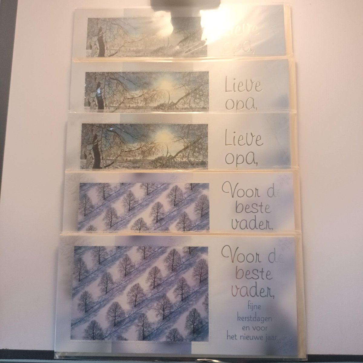 5 Kerst Nieuwjaar Wenskaarten - Speciale Tekst Kaart Vader Opa - Kerstmis - Christmas - Weihnachten - Noel - Rechthoek 10x21cm - Met Envelop - 2 Motieven - Hallmark