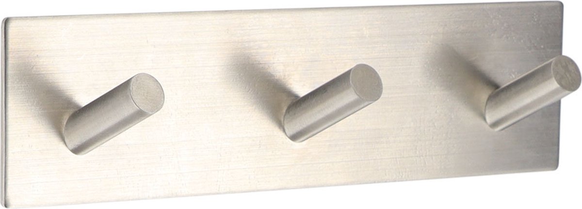 Tendance Handdoek haakjes vierkant - 3 haken - 18 x 3 x 5 cm - zilver - Zelfklevende ophang haakjes - Metaal