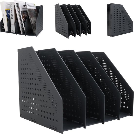 Relaxdays tijdschriftencassette, 3 vakken, A4 formaat, met bureau organizer, mdf, kantoor & school, staand, creme
