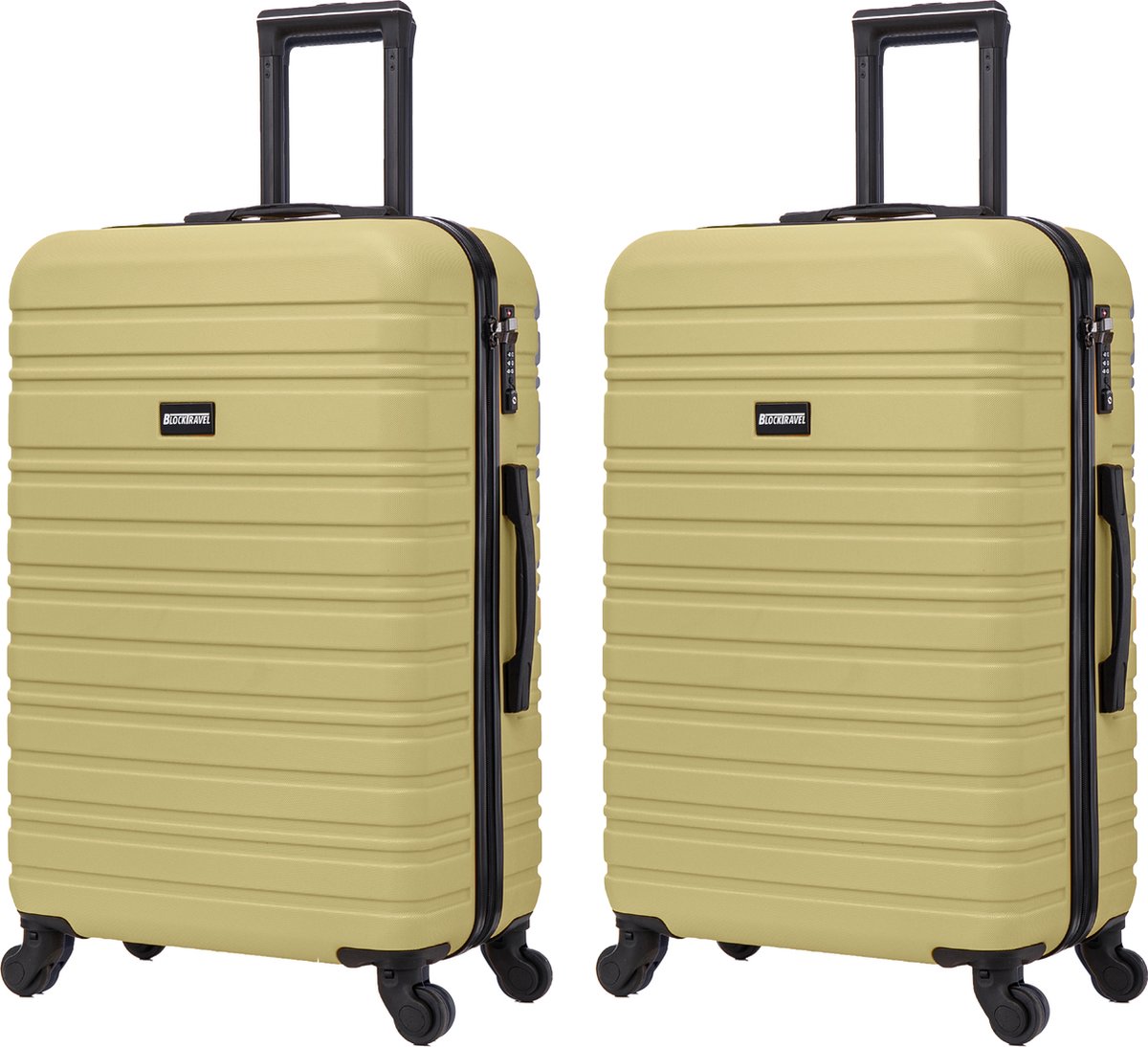 BlockTravel - kofferset - 2 delig - ABS - ruimbagage - met wielen afneembaar - 74 liter - inbouw TSA slot - lichtgewicht - olijf groen