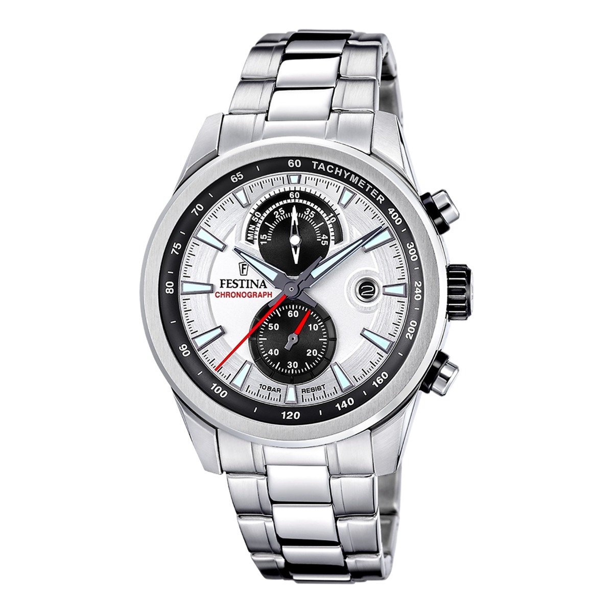 Festina F20694-1 Heren Horloge - Chronograaf - Mineraalglas - Roestvrijstaal-Staal - Zilverkleurig - Ø 44 mm - Quartz - Vouw-Vlindersluiting