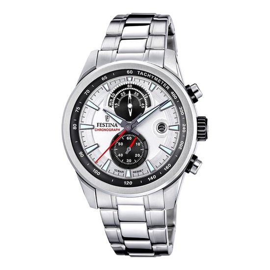Festina F20694/1 Heren Horloge - Chronograaf - Mineraalglas - Roestvrijstaal/Staal - Zilverkleurig - Ø 44 mm - Quartz - Vouw/Vlindersluiting