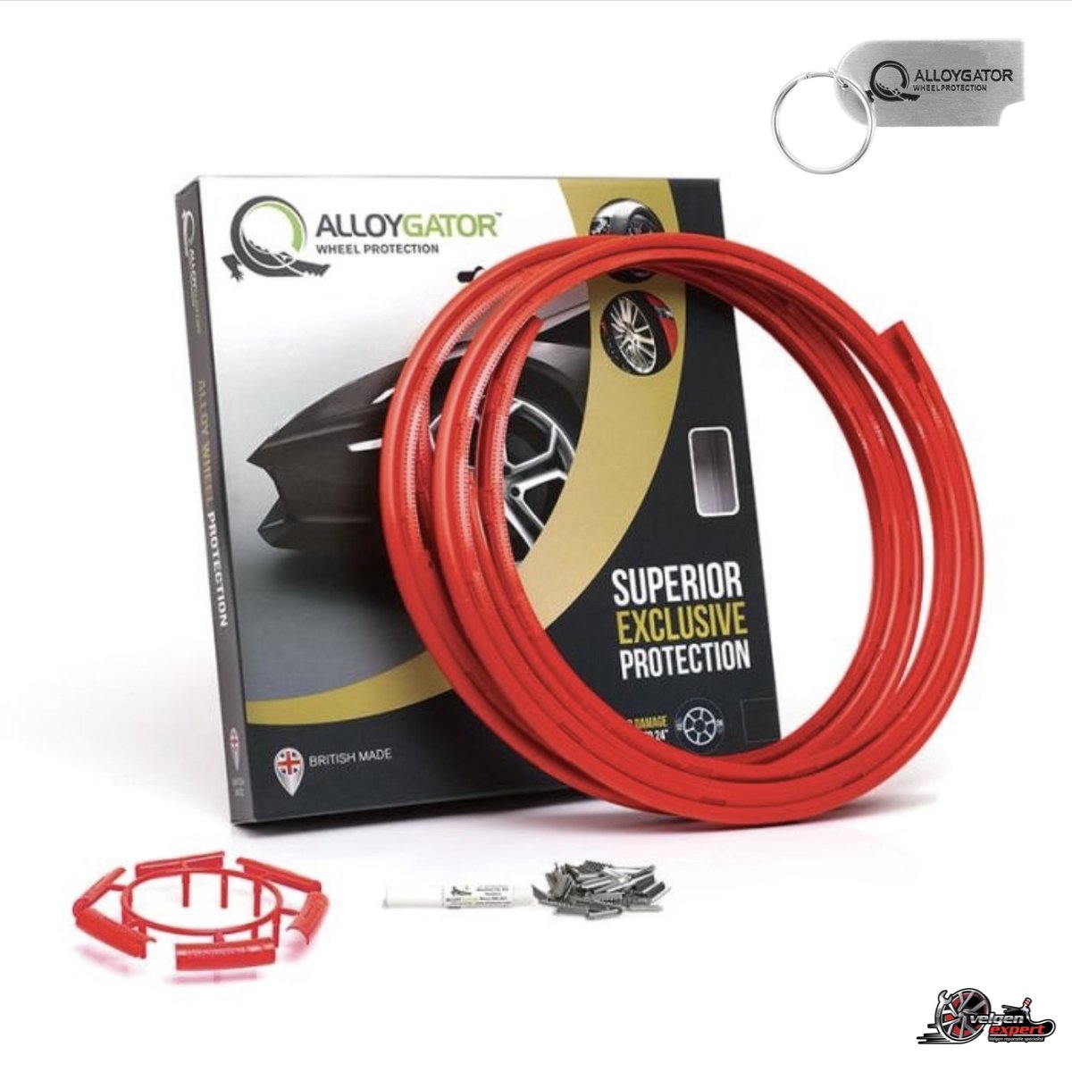 Alloygator Velgbescherming + Sleutelhanger | Rood | Stoeprand Bescherming | EXCLUSIVE (12-24" inch)