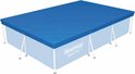 Blauw Bestway zwembadafdekzeil met witte steunen, afmetingen 221 x 154 cm.