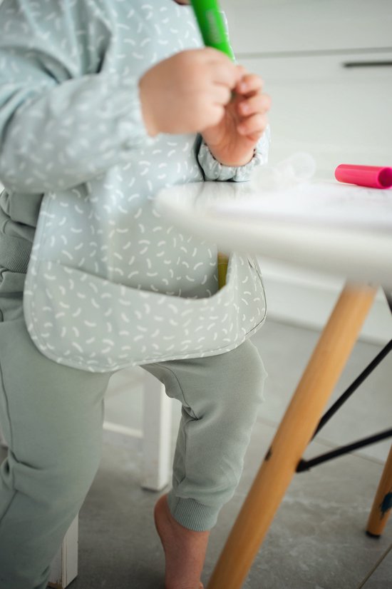 J. Børn Bavoir à manches longues avec bonnet large (6 mois - 2 ans) - Tablier pour vêtements pour tout-petits - Tablier de peinture - Bavoir/tablier Bébé - Bavoir à manches - Bavoir à manches (Haricots)