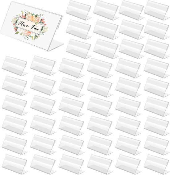 Porte-étiquettes - 48 pièces - 6 x 4 cm - Porte-étiquettes vertical en Acryl - Support de table - Étiquettes de prix - Indication de prix - Porte-étiquettes d'étagère - Transparent - Pour boulangeries, supermarchés, bureaux