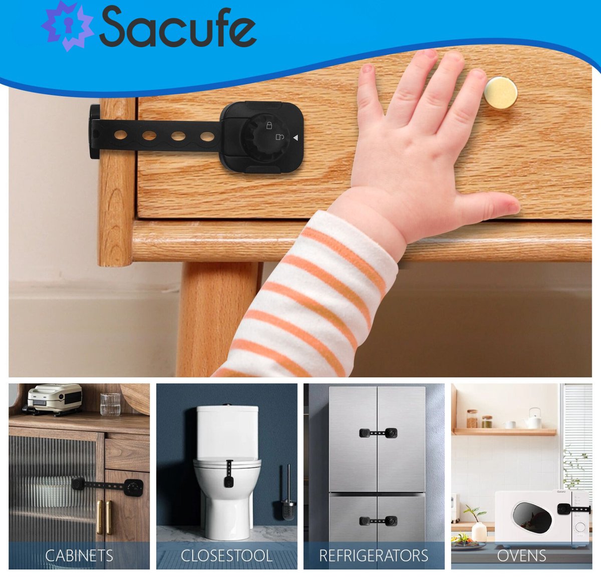 Sacufe Kinderslot Kastjes - Zelfklevend Dubbel Op Slot Kinderslot Op Maat - kasten en lades - Kastslot - Baby Veiligheid - Kinderbeveiliging - kinderbeveiliging voor kasten - 6 stuks Zwart – foto 6