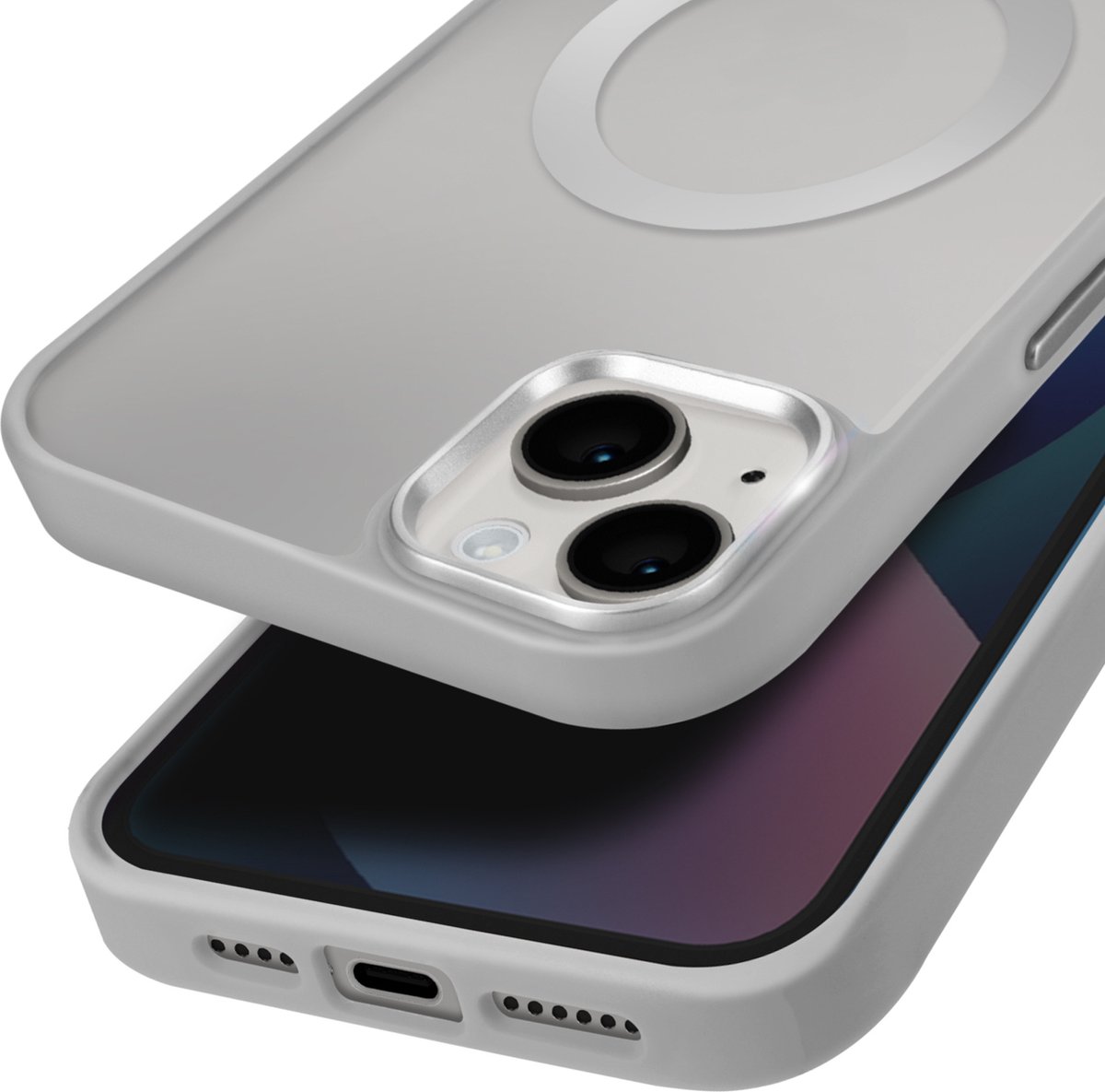 Avizar Beschermhoes MagSafe Geschikt voor Apple iPhone 13 Omtrek matte achterkant, Grijs