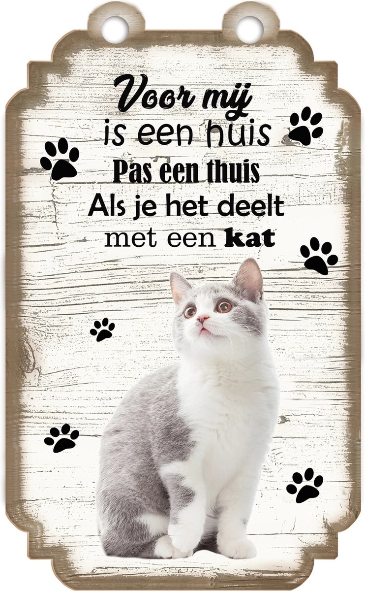 Spreukenbordje Kat Grijs-wit