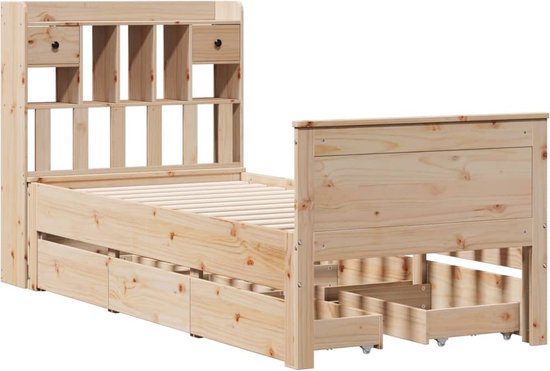 vidaXL - Lit - avec - bibliothèque - sans - matelas - massif - bois de pin - 90x200 - cm