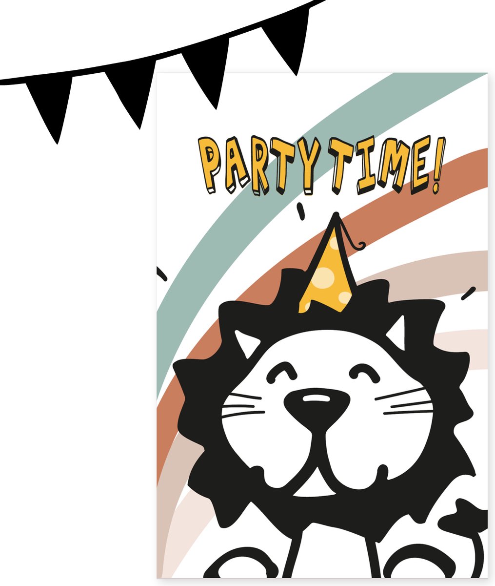 Set luxe uitnodigingen - Lemmy de Leeuw | 10 grote Uitnodigingen inclusief envelop en leuke sluitsticker! | Uitnodiging kinderfeestje | Planet Puk