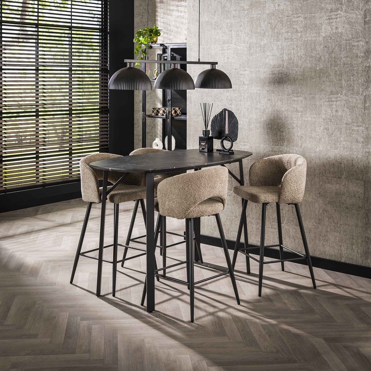 Dimehouse Deens Ovaal Bartafel Jade 140 cm Zwart Keramiek Look 3D melamine graphite