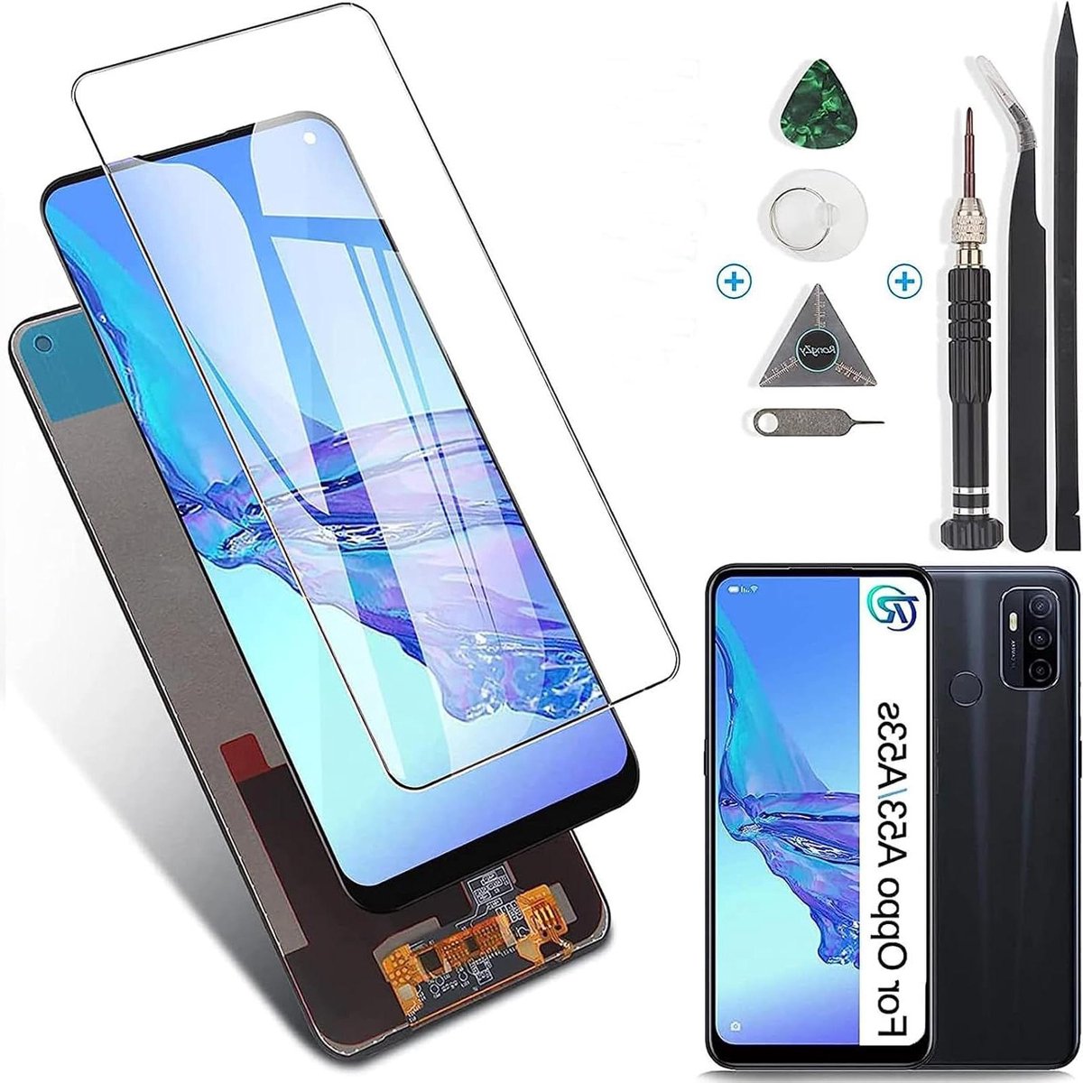 Vervangend beeldscherm lcd-display en touchscreen-digitizer met gereedschap - Oppo A53/A32/A33 (2020) / A53S - Zwart .