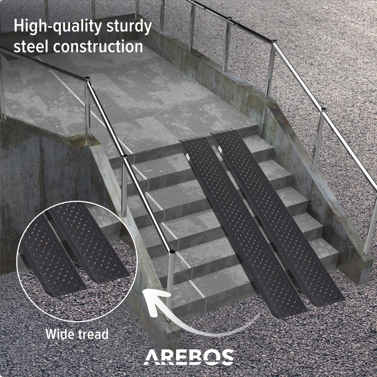 Arebos 2x Laadperron Hellende Oprit Oprijbanen Overlaadplatform | 1600 kg | Inklapbaar | 2 stuks | Staal