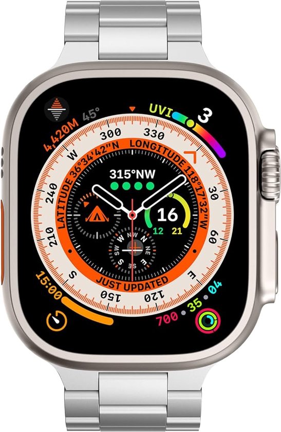 Bracelet réglable en métal titane FFO2World – Argent – ​​Design Classique , ultraléger et hypoallergénique, avec fermoir de sécurité. Compatible avec Apple Watch 49 mm, 46 mm, 45 mm, 44 mm, 42 mm (série 1/2/3), iWatch SE, série 10-1, Ultra 1/2