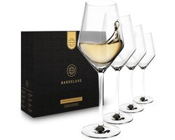 BarDeluxe® Wijnglazen Witte Wijn - Handgeblazen Kristallen Glazen 420ml - Handgemaakt & Loodvrij - Wijnglas - 4 stuks - Luxe Set voor Bar of Diner