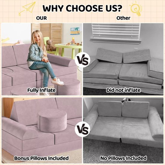 Boleen - Kinderspeelbank - Kinderzetel - 143x45x70cm - Kindersofa - Playcouch - Modulair - Inclusief kussens — afbeelding 2