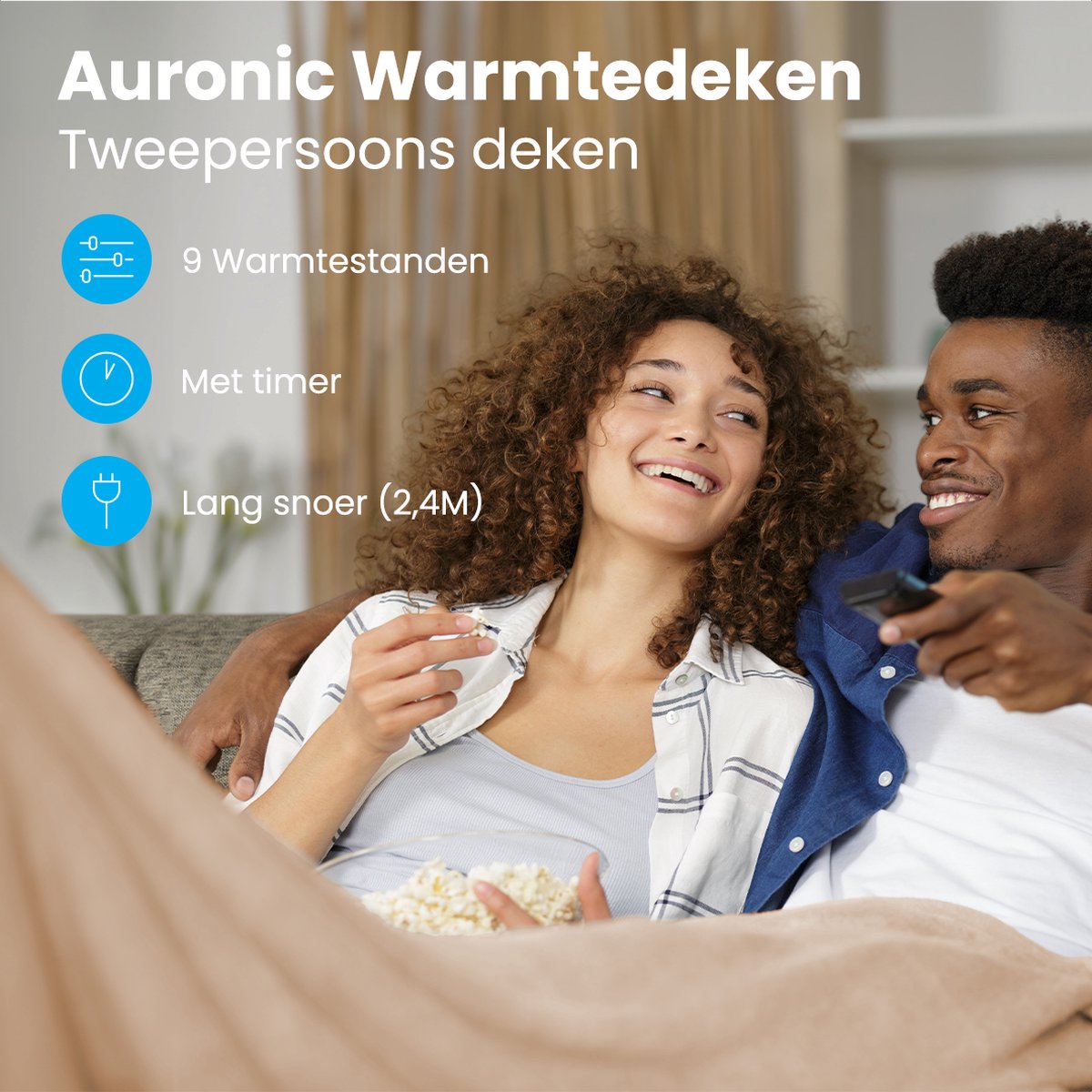 Afbeelding 2 van Auronic Elektrische Deken - Warmtedeken - 9 Warmtestanden - 2 Persoons - 200x150 - Verwarmingsdeken - Lichtbruin
