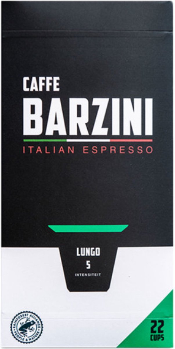 Goedkoopste Barzini Lungo Cups - 22 cups - 100 Rainforest Alliance koffie cups - koffiecapsules
